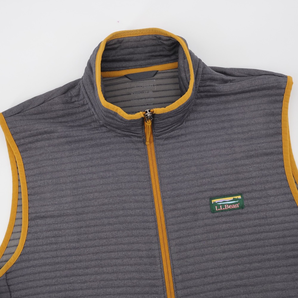 LL Bean Slightly Fitted Ribbed Full Zip Vest Gray Sleeveless Mens Large